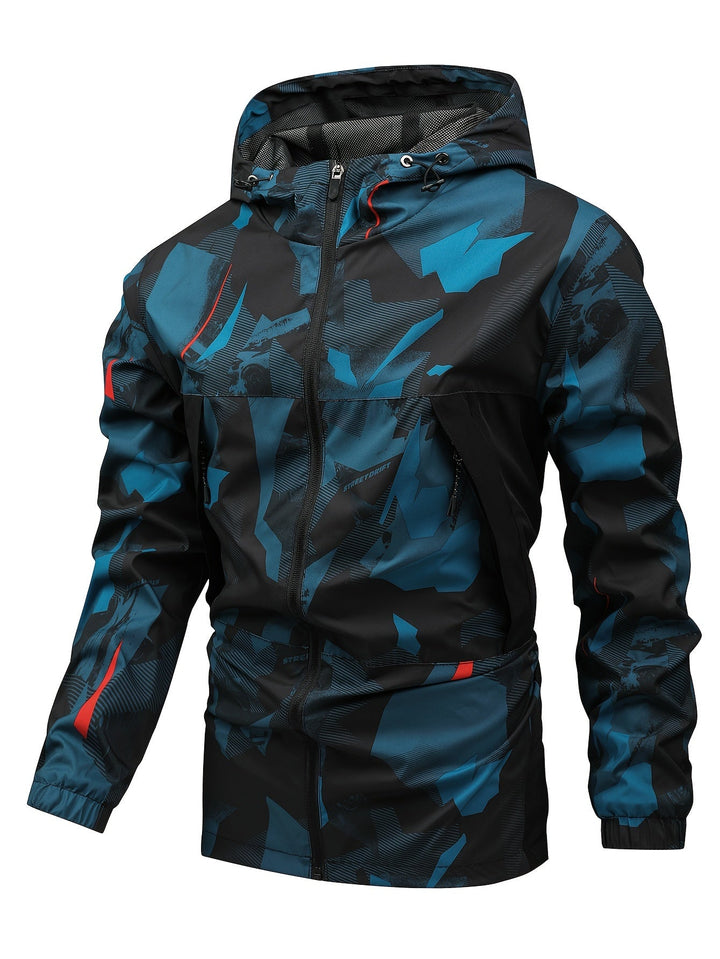 Comfortabele herenjas met kleurblokken, praktische capuchon en rits, perfect voor casual look.
