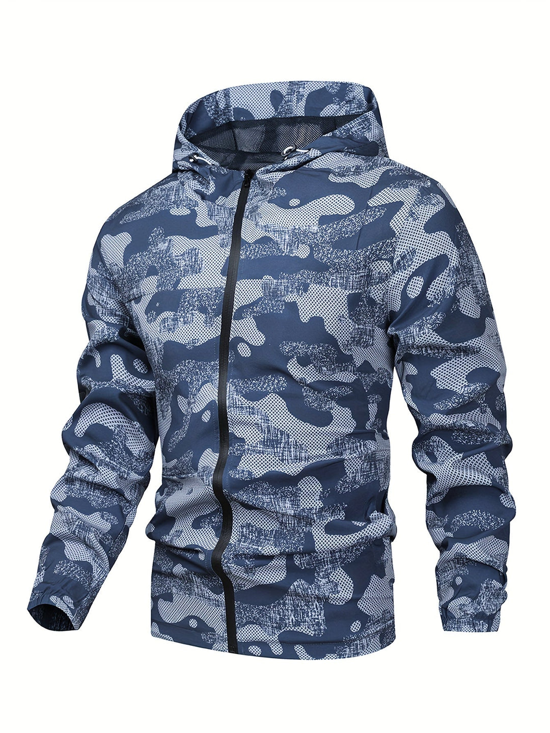 Heren kleurblok windbreaker, rits aan de voorkant, capuchon, sportief en modern design.