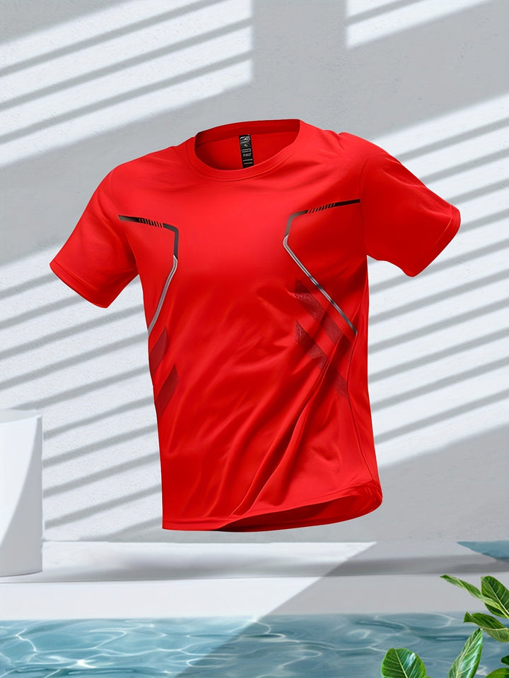 Man draagt sneldrogend heren sportshirt in de sportschool, ideaal voor intensieve training.