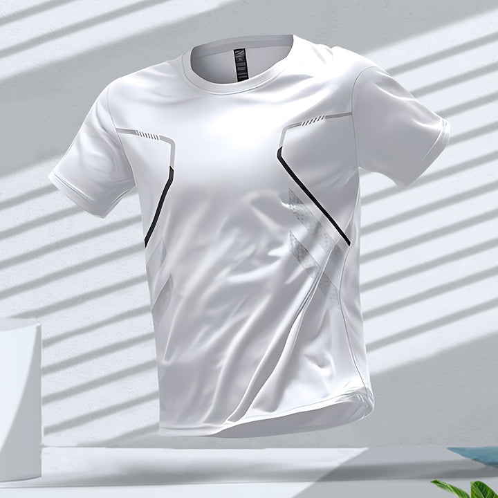 Levendig kleurrijk heren sportshirt, sneldrogend en loszittend, energiek voor sport.