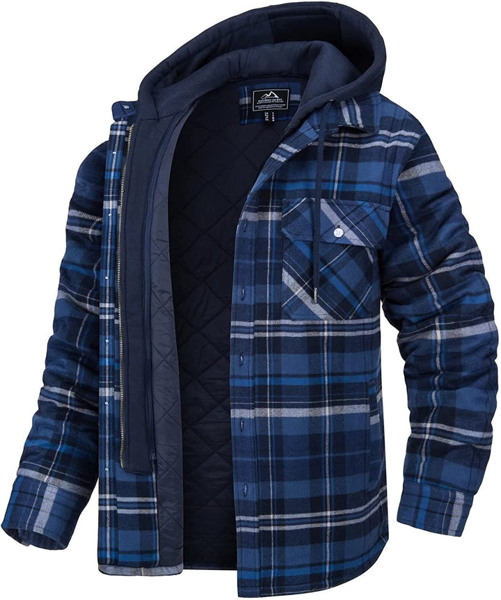 Heren geruit overshirt met capuchon, comfortabel en stijlvol, perfect voor herfst en winter.