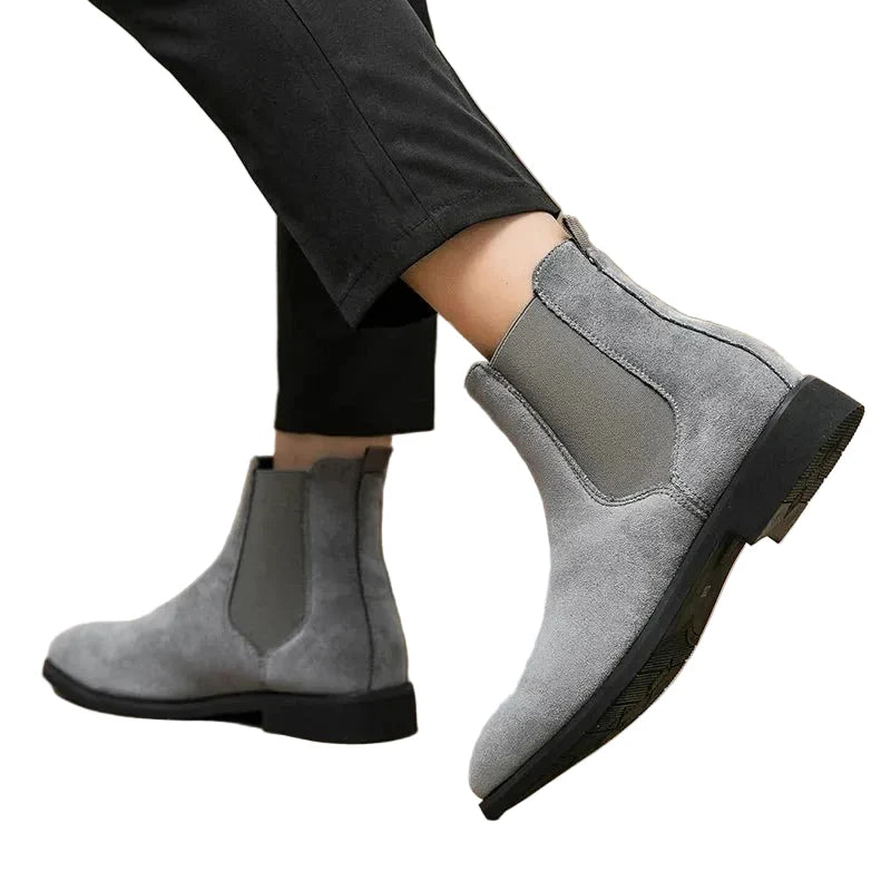 Moderne grijze heren cowboy enkellaarzen, veelzijdig en stijlvol, een must-have voor de modebewuste man.