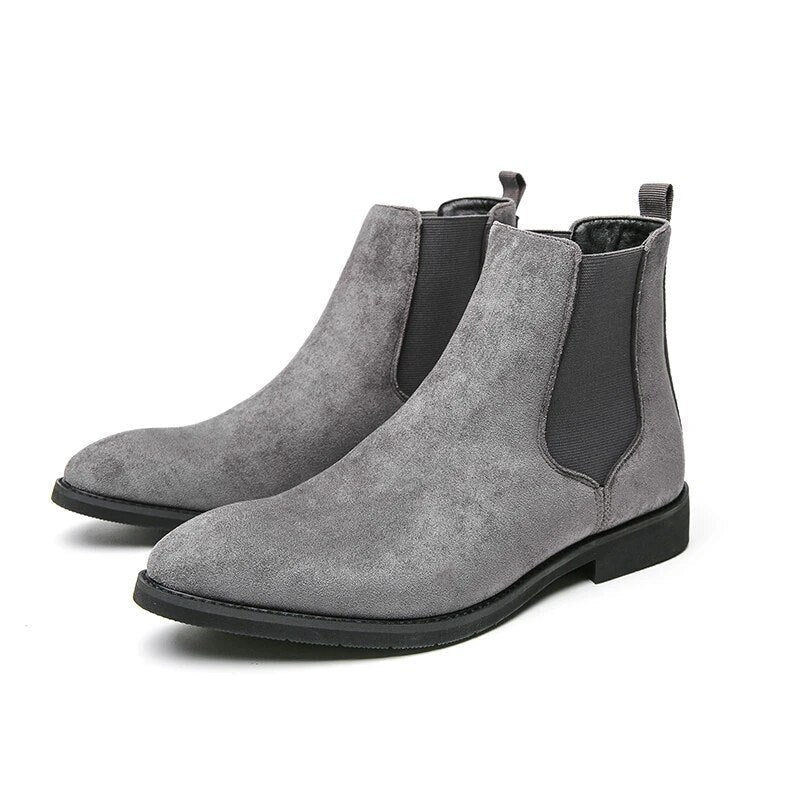 Stijlvolle grijze heren cowboy enkellaarzen, comfortabel en modern voor elke gelegenheid.