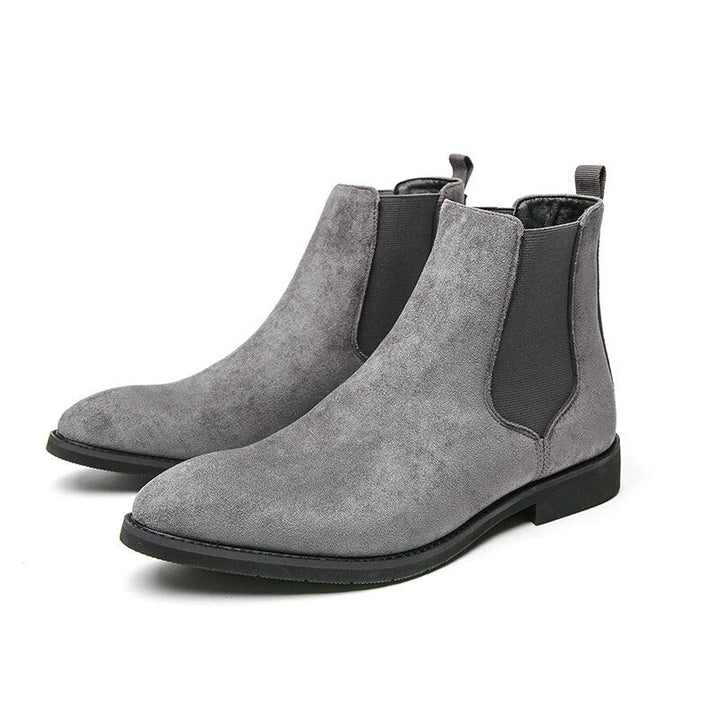 Stijlvolle grijze heren cowboy enkellaarzen, comfortabel en modern voor elke gelegenheid.