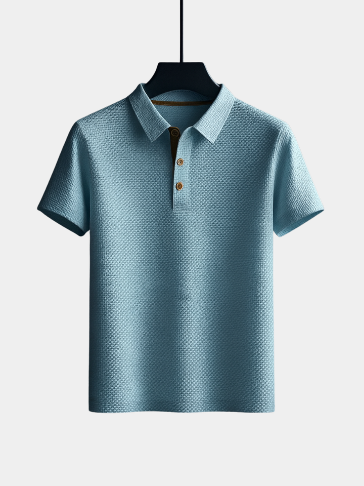 Heren polo met textuur, korte mouwen, ideaal voor casual zomerlooks. Comfortabel en stijlvol poloshirt.