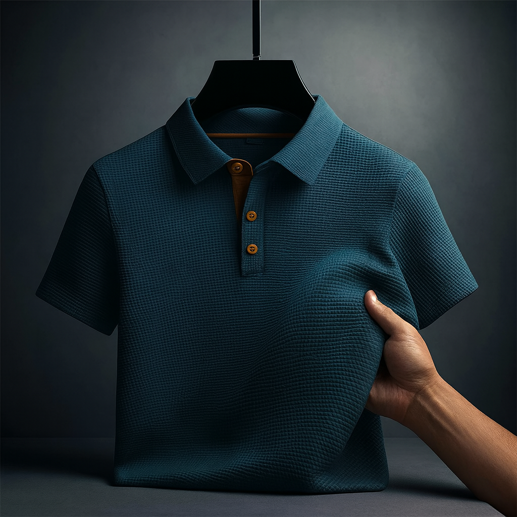 Netjes gevouwen herenpolo met textuur, korte mouwen. Comfortabel poloshirt voor een stijlvolle casual look.