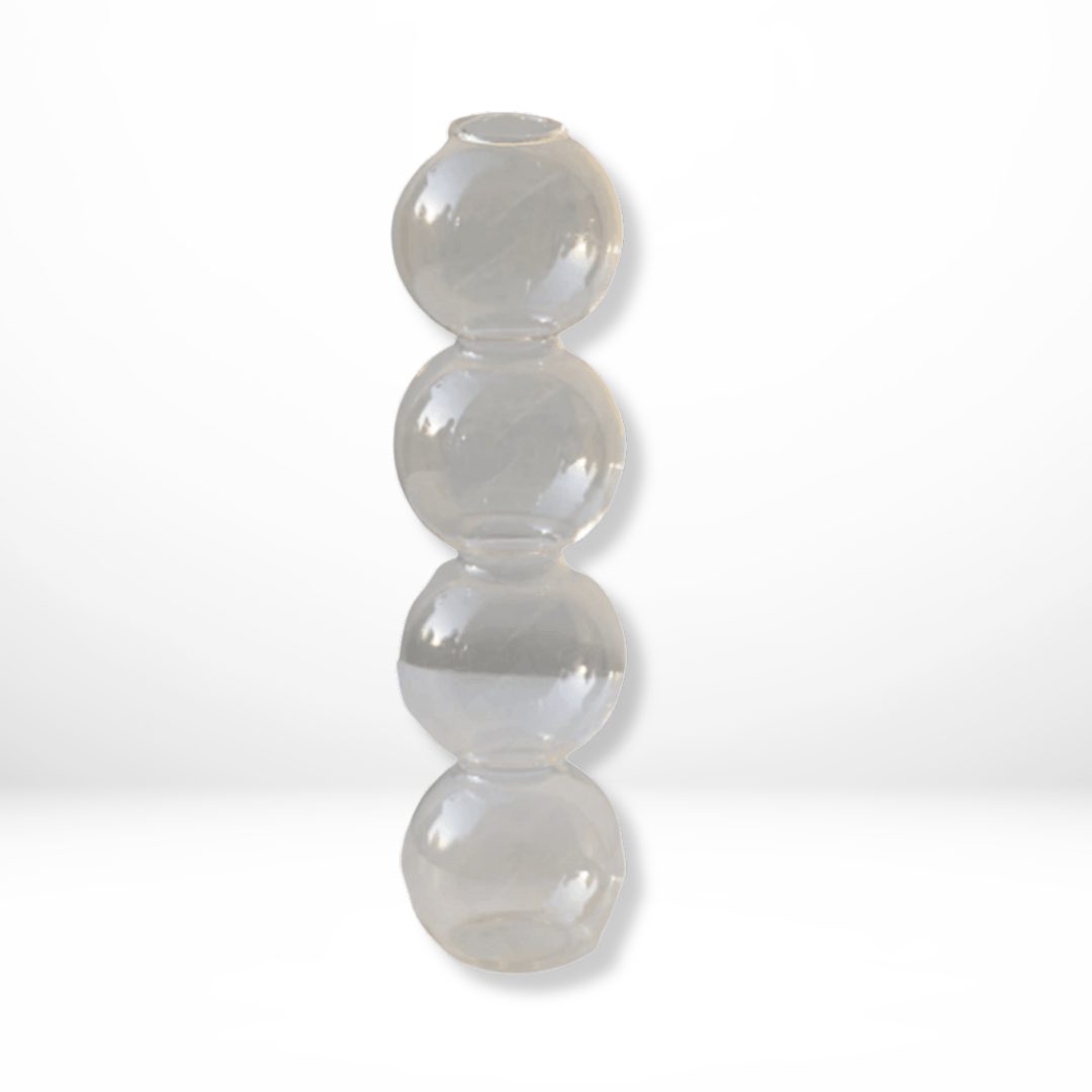 "Transparante handgeblazen glazen bubbelvaas met modern design, elegant glaswerk voor interieurdecoratie."