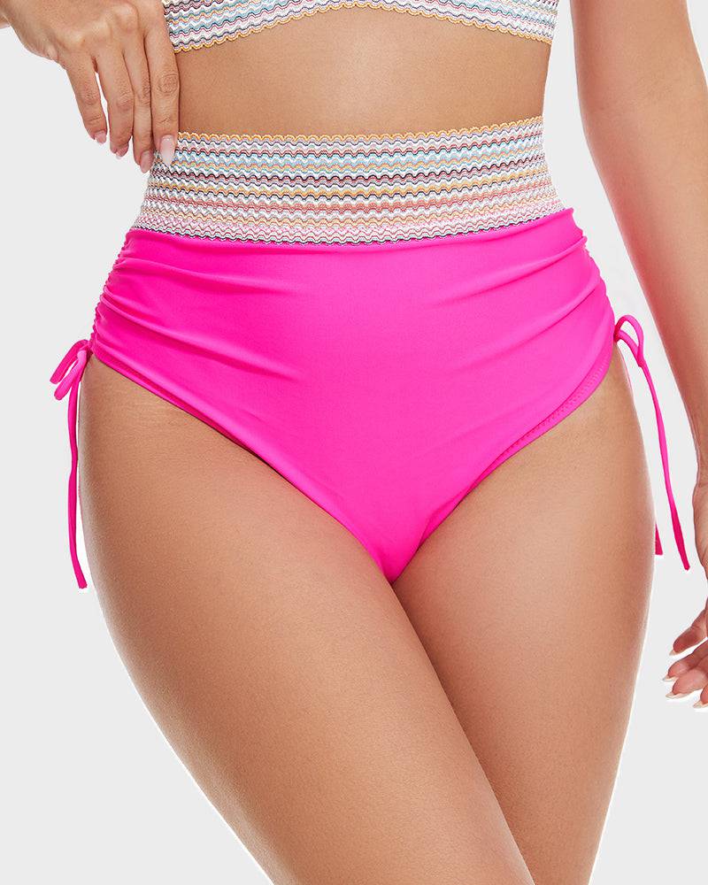 "Trendy verstelbare damesbikini, wine red, met high-waisted design en kleurblokken voor elegantie en comfort."