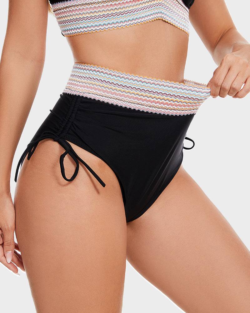 "Trendy verstelbare damesbikini, wine red, met high-waisted design en kleurblokken voor elegantie en comfort."