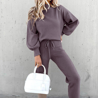 "Tweedelige loungewear set: zachte coltrui met lanternmouwen en high-waist broek in verschillende kleuren voor ultiem comfort