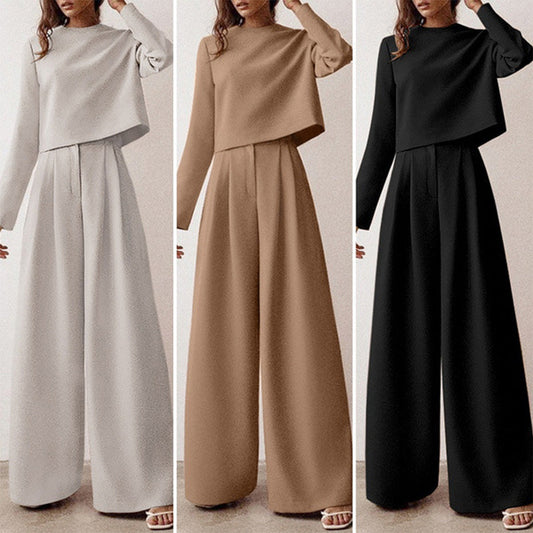 "Tweedelige palazzo set voor dames: elegante losse snit, ademende katoenen stof, ideaal voor casual en semi-formele gelegenhe