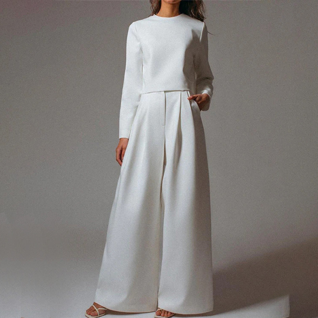 "Tweedelige palazzo set voor dames: elegante losse snit, ademende katoenen stof, ideaal voor casual en semi-formele gelegenhe