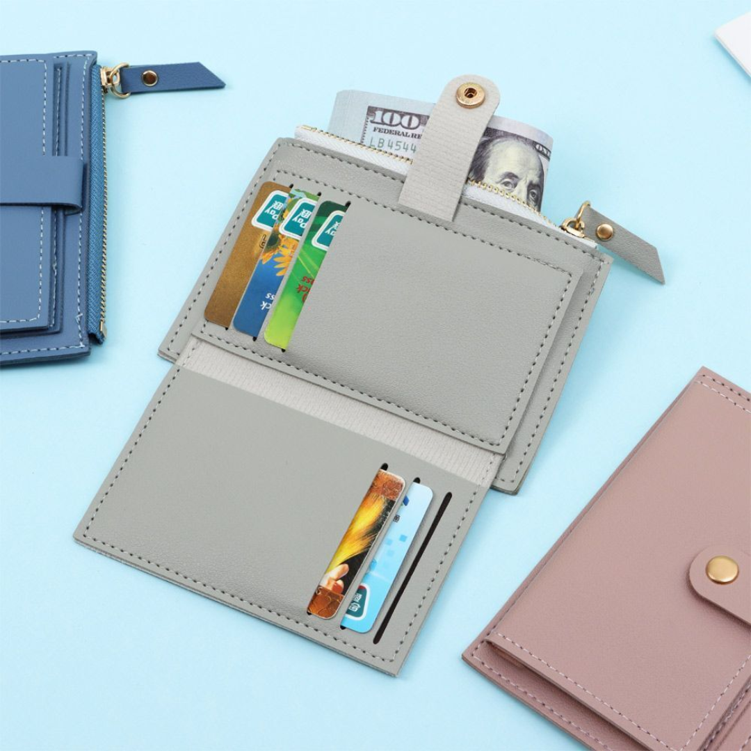 Dames fluwelen mini portemonnee, compact formaat, premium leer.