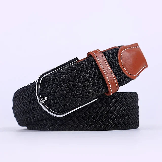 Zwarte unisex elastische riem van imitatieleer voor dagelijks comfort en stijl.