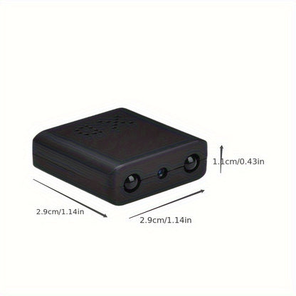 "Ultra-compacte mini camera met Full HD, nachtzicht en bewegingdetectie, zwart met discrete lens en stevige behuizing."