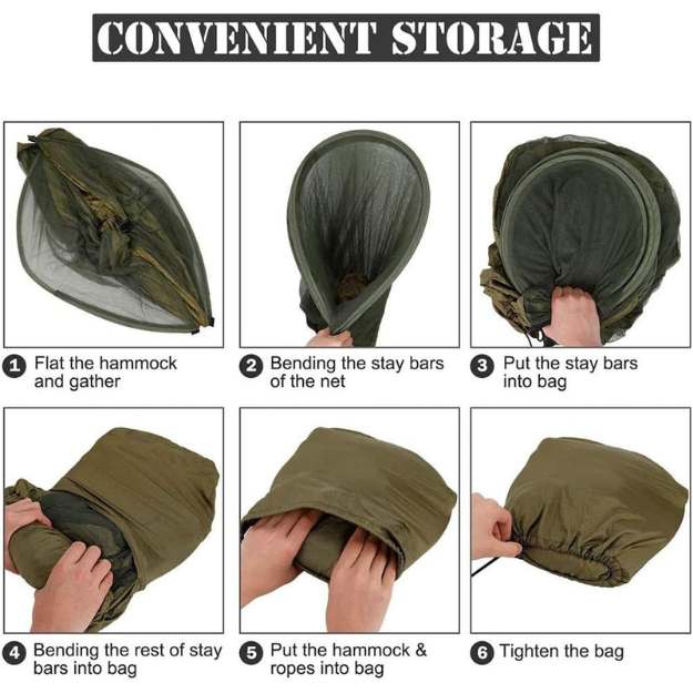 Duurzame nylon hangmat: Sterke, snelle opzet buiten hangmat met insectennet voor comfortabel kamperen en ontspanning.