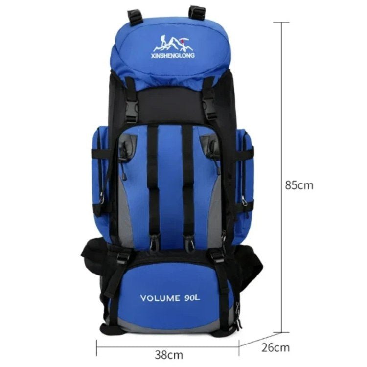 Lichtgewicht 90L wandeltas, waterdicht en robuust voor hiking, kamperen en reizen. Unisex design.