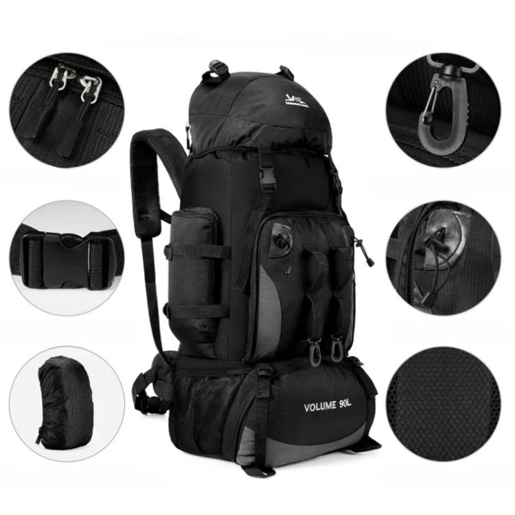 Duurzame unisex hiking backpack, 90L, waterdicht en comfortabel voor al je kampeer- en outdoor activiteiten.