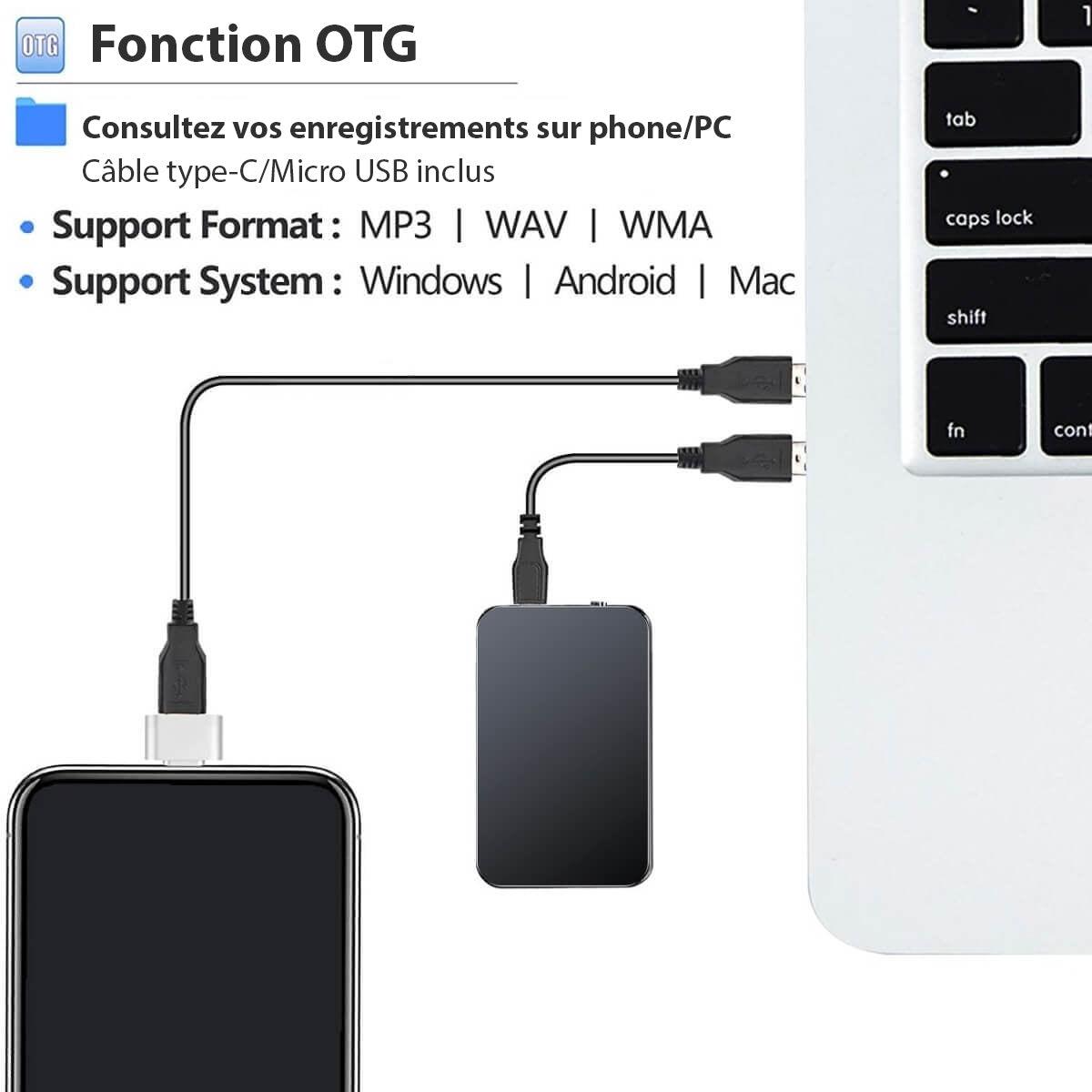 "Ultradunne Mini Spy Microfoon Recorder, 5mm dik, zwart ontwerp, voor discreet en krachtig audiovastleggen."