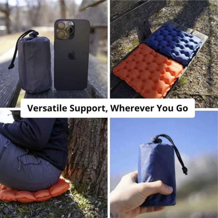 Comfortabel opblaasbaar outdoor zitkussen. Ideaal voor wandelen, camping en alle avonturen.