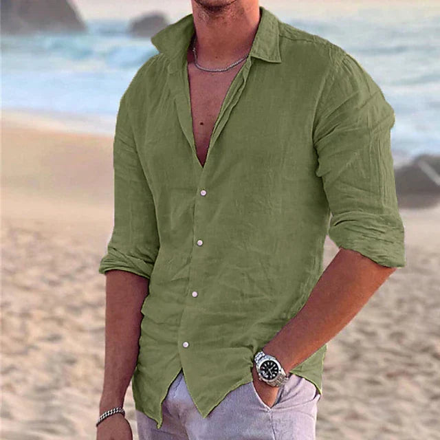 Stijlvol heren linnen shirt lange mouwen, ideaal voor een ademende regular fit look.