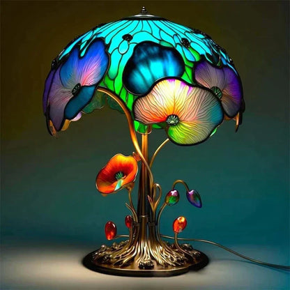 "Unieke glazen paddenstoel wandlamp met kleurrijk glas-in-lood design, sfeervolle verlichting, ideaal voor interieurdecoratie