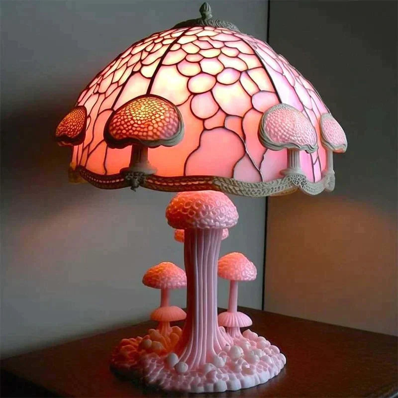 "Unieke glazen paddenstoel wandlamp met kleurrijk glas-in-lood design, sfeervolle verlichting, ideaal voor interieurdecoratie