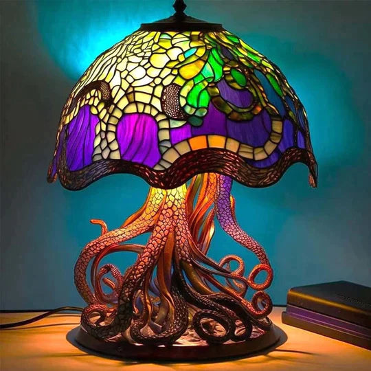 "Unieke glazen paddenstoel wandlamp met kleurrijk glas-in-lood design, sfeervolle verlichting, ideaal voor interieurdecoratie