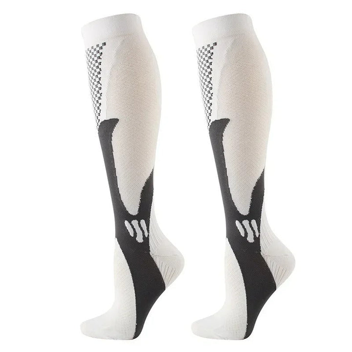 Hoogwaardige uniseks compressiekousen voor preventie van vermoeide benen en het stimuleren van de bloedsomloop.