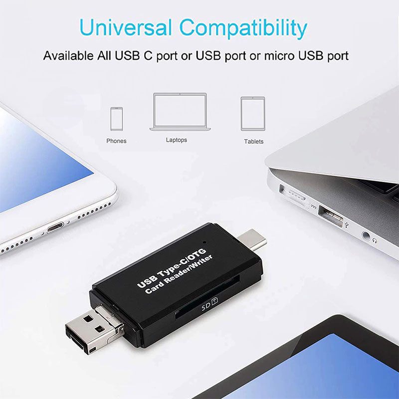 Snelle USB-C kaartlezer/geheugenstick voor SD & MicroSD. Efficiënte data overdracht en foto back-up van apparaten.