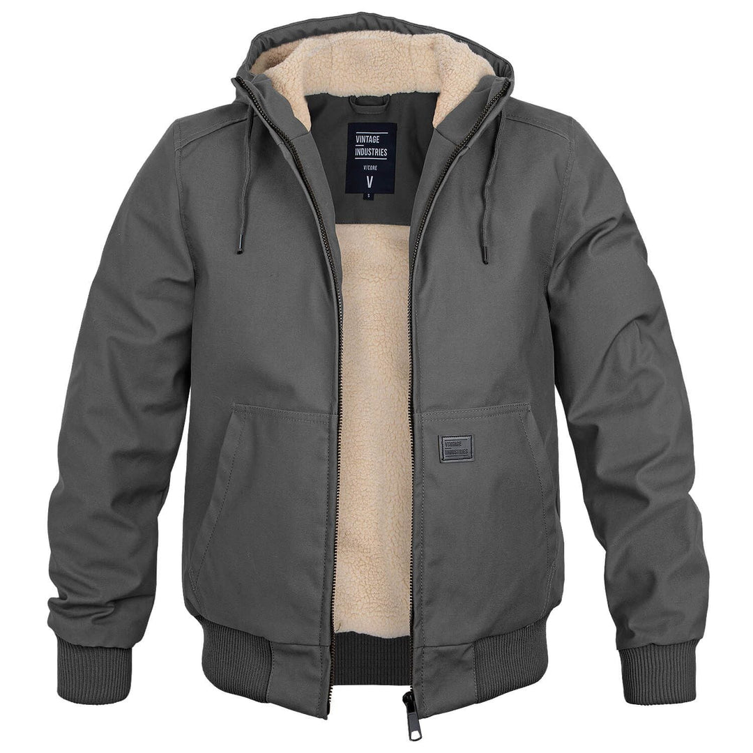 Comfortabele heren winterjas Finn in grijs. Dit warme bomberjack is ook verkrijgbaar in kaki, zwart, legergroen, olijf.