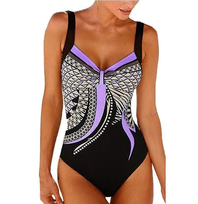 Bedrukt dames badpak Zinnia, geschikt voor strand, zwembad en vakantie. Comfortabel & sneldrogend.