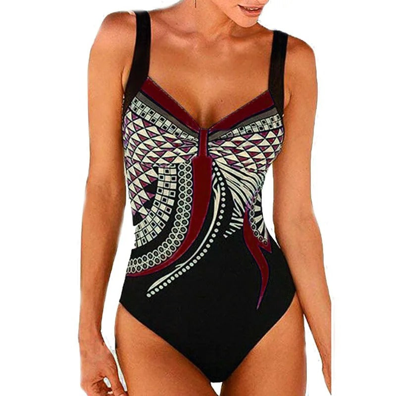 Dames badpak Zinnia met bedrukte print. Flatterend & comfortabel voor zomerse dagen aan strand of zwembad.