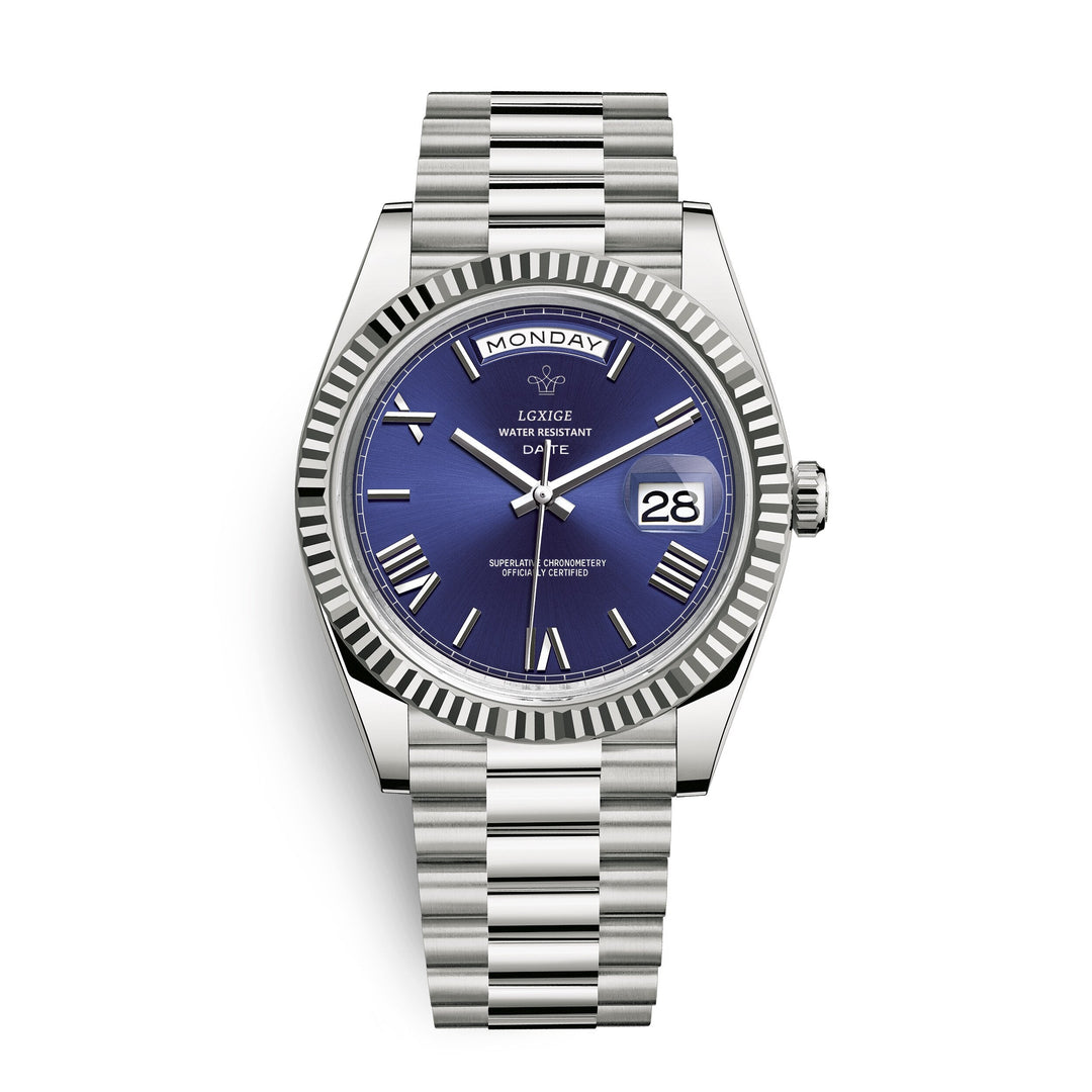 Tijdloos Solan herenhorloge, automatisch met dag- en datum, combineert klassieke elegantie met functionaliteit.