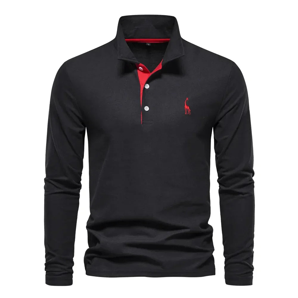 Klassieke herenpolo met lange mouwen, comfortabel en veelzijdig voor casual of formele gelegenheden.