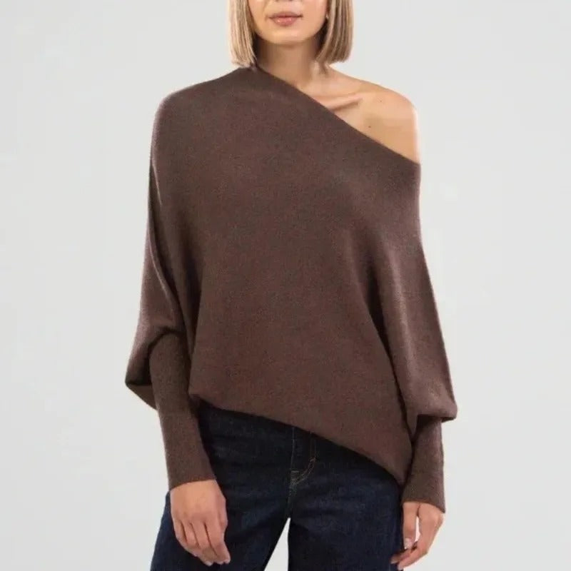 Stijlvolle dames off shoulder trui, gebreid voor een perfecte lente-look.