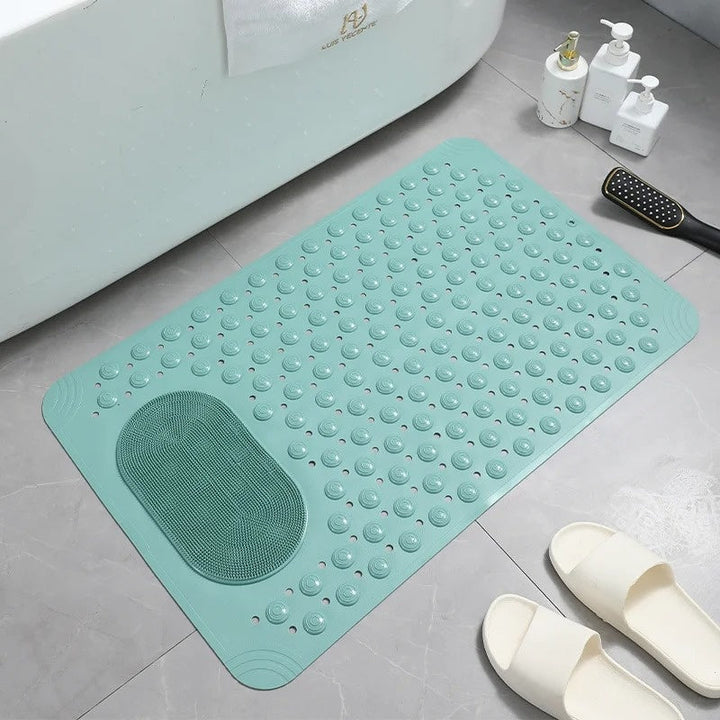 Duurzame PVC antislip douchemat met zachte borstelharen voor een grondige, hygiënische voetenscrub.