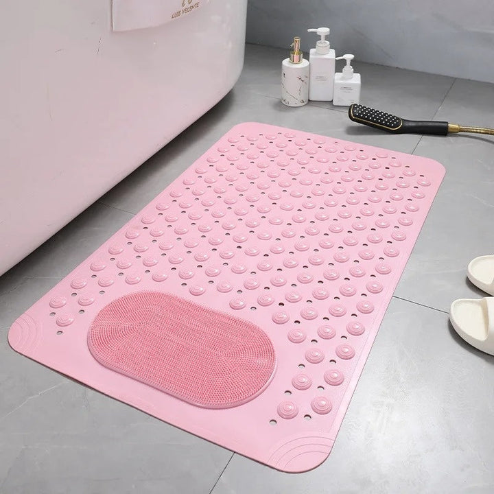 Premium antislip badmat met ingebouwde voetscrubber, essentieel voor veiligheid en wellness in de badkamer.