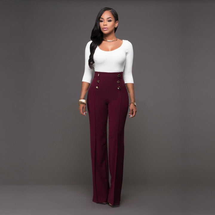 Modieuze dames lange broek met hoge taille, gemaakt van comfortabel en duurzaam materiaal.