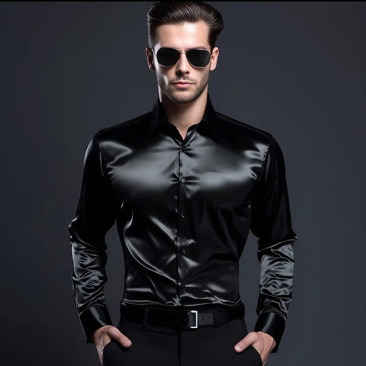 Formeel glimmend herenoverhemd met glanzende revers, een must-have voor gala's, feesten en zakelijke diners.