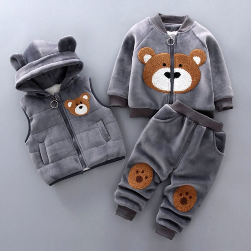 Schattige babyset met mutsje met oortjes. Comfortabele katoenen 3-delige kinderoutfit voor warme peuter winterkleding.