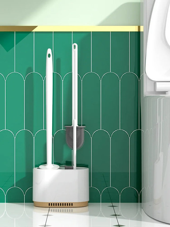 Hygiënische siliconen toiletborstel met opberghouder. Perfect voor schoonmaak van de badkamer. Met wandmontage.
