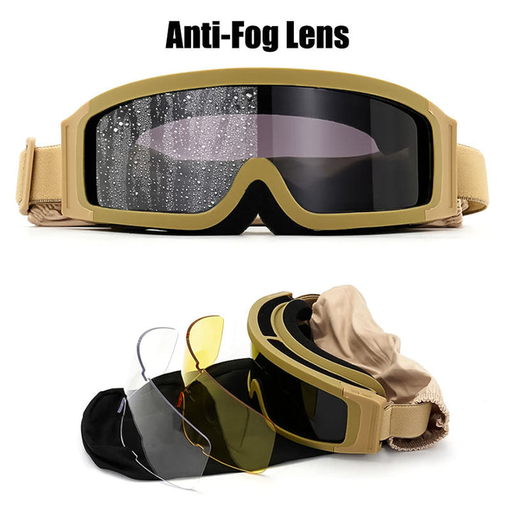 Veilige unisex motorbril, khaki, met verwisselbare anti-condens lenzen en overbril pasvorm voor comfort.