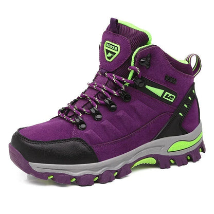 Veiligheidswerkschoenen voor dames, waterdicht en antislip, met versterkte enkelondersteuning en ronde teen, grijs.