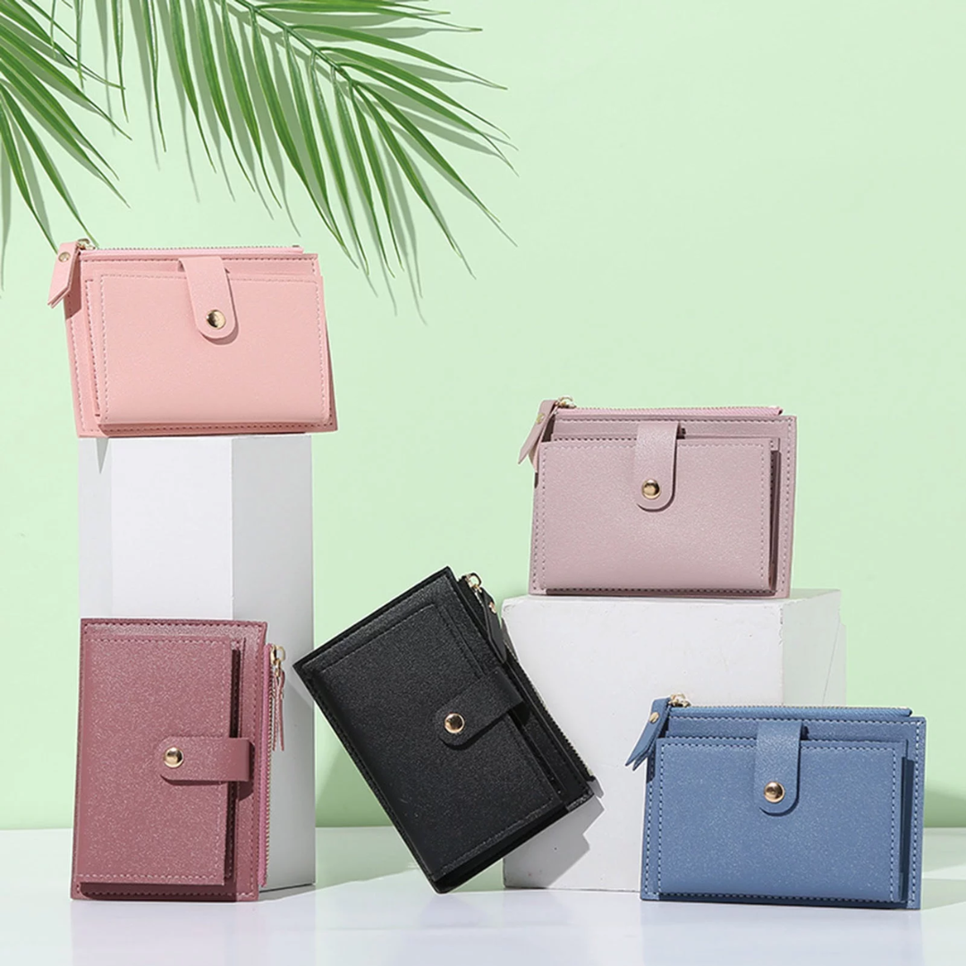 Kleine fluwelen lederen dames portemonnee, trendy, ideaal voor pasjes.