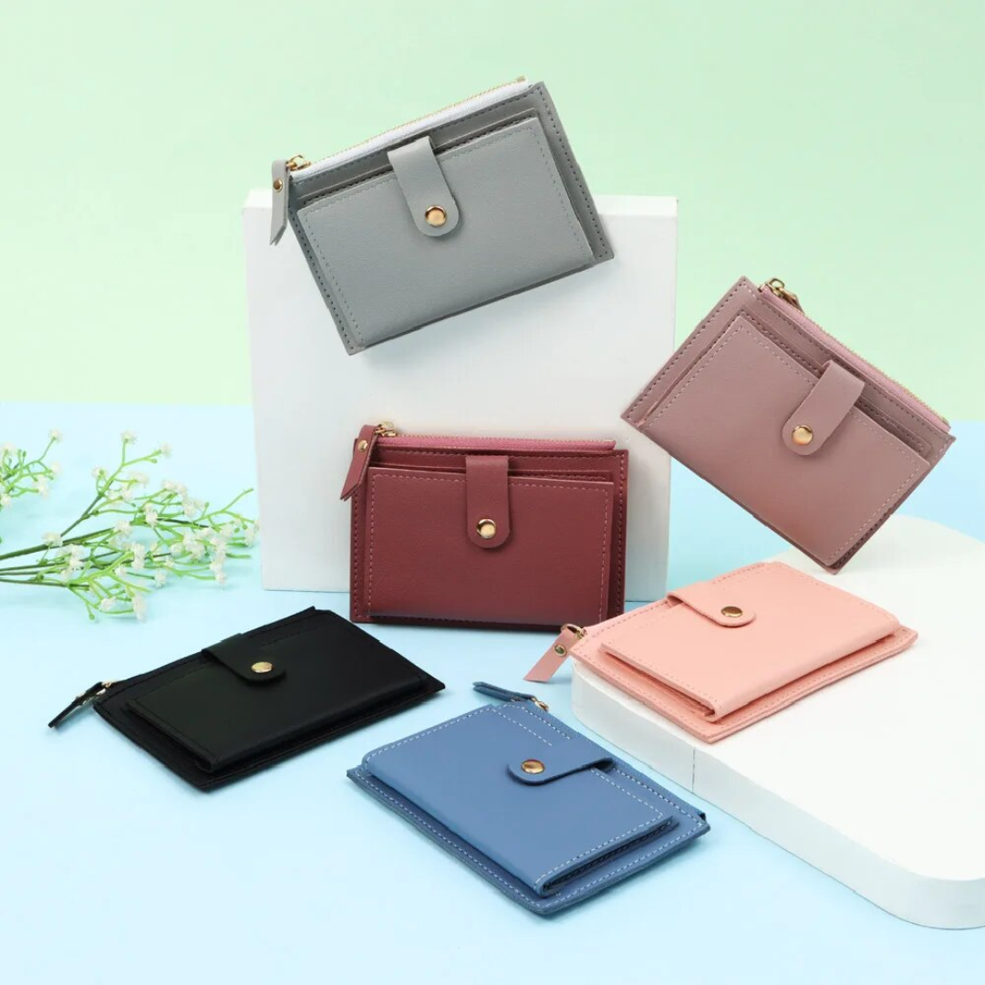 Dames portemonnee compact, fluweel en leer, accessoire, pasjeshouder.