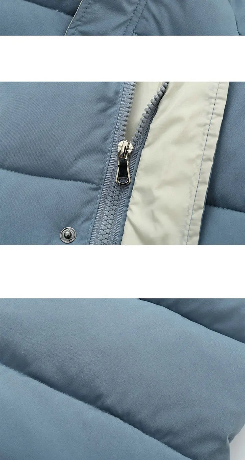 Kind draagt warme kinder winterjas met capuchon, genietend van buitenkleding in de sneeuw.