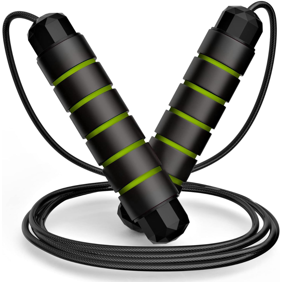 "Verstelbaar springtouw fitness met tangle-free ontwerp, kogellagers, staalconstructie en comfortabele foam handvaten."