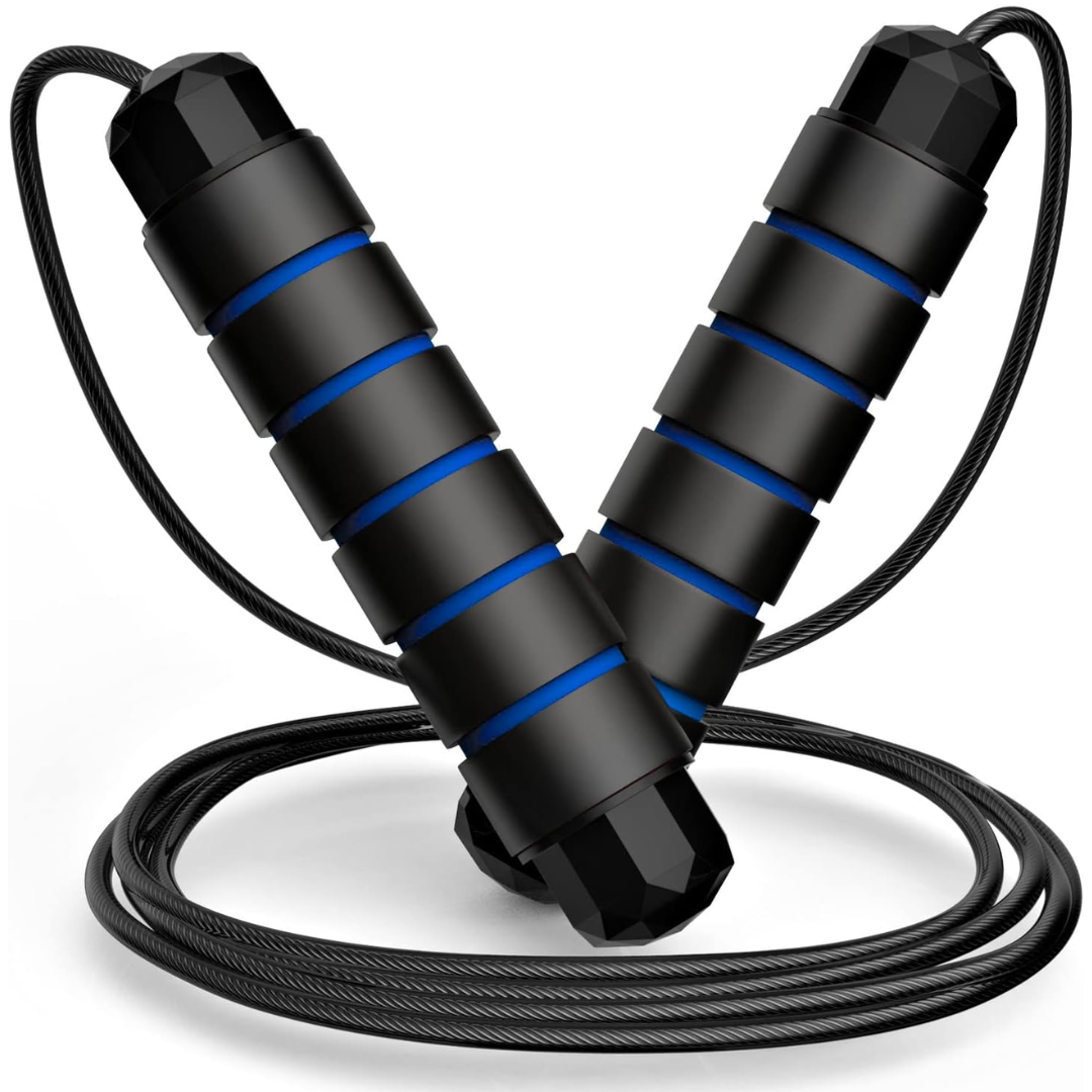 "Verstelbaar springtouw fitness met tangle-free ontwerp, kogellagers, staalconstructie en comfortabele foam handvaten."