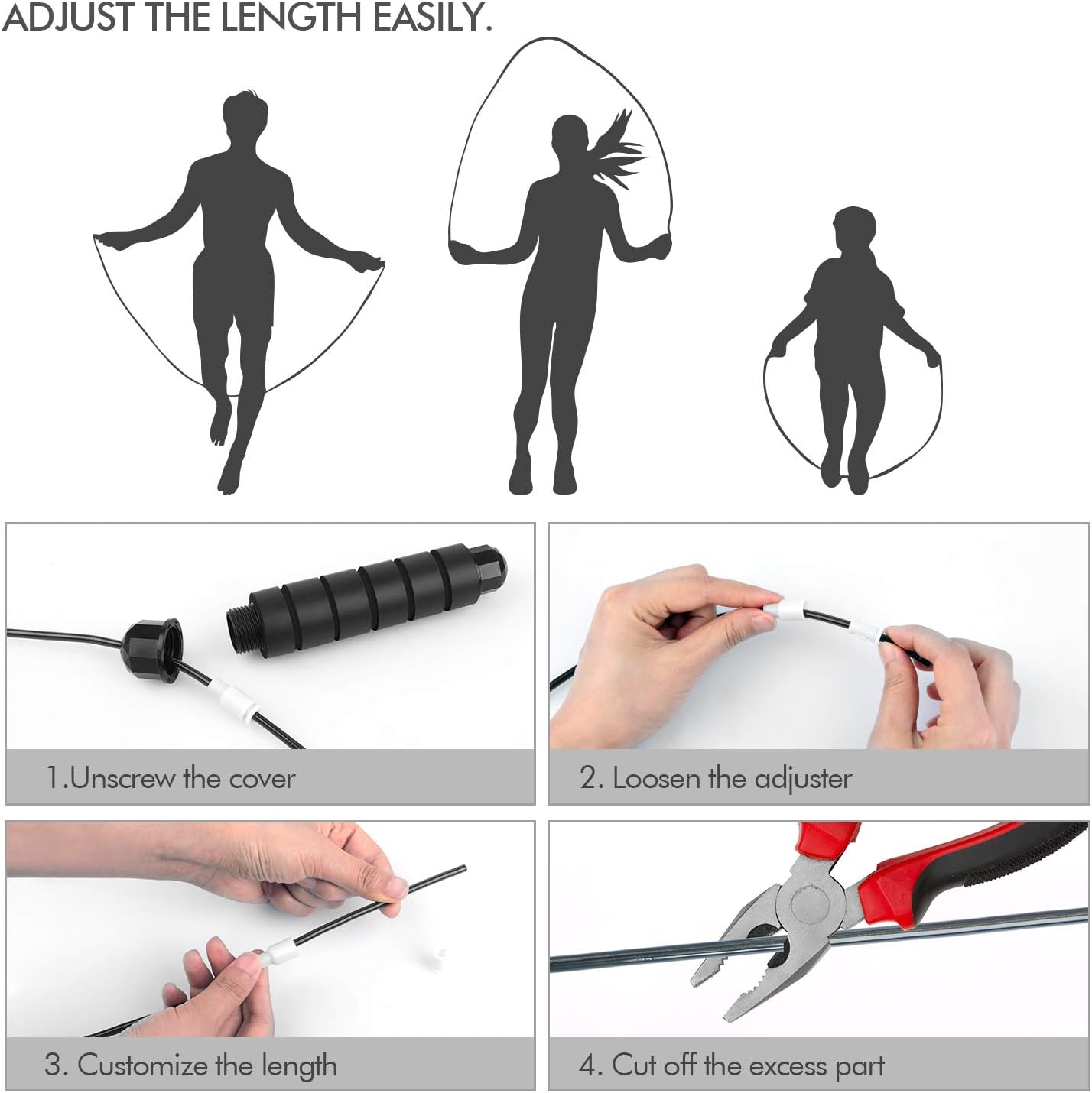"Verstelbaar springtouw fitness met tangle-free ontwerp, kogellagers, staalconstructie en comfortabele foam handvaten."
